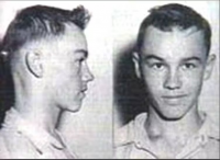 Truscott’s 1959 mugshot, a black and white photo of 14-year-old Truscott from the front and the side.