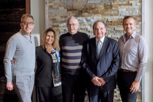 Justice Moldaver poses for a photo with the Truscott family, including Shane Bateman, Riky Moldaver, Steven Truscott, Justice Michael Moldaver and Ryan Truscott, at the 2023 Truscott lecture.