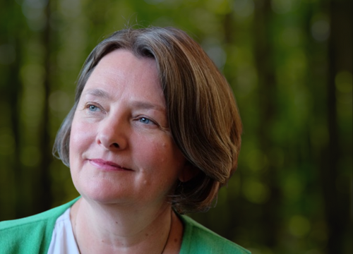 Headshot of Stephanie Cairns. She's looking thoughtfully off to the side, has chin-length brown hair, and is wearing a white shirt with green cardigan..